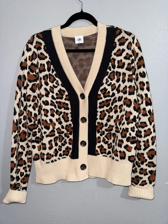 CAbi Sweaters - CAbi Leopard Print Cardigan Sweater - Cream/Tan/Black